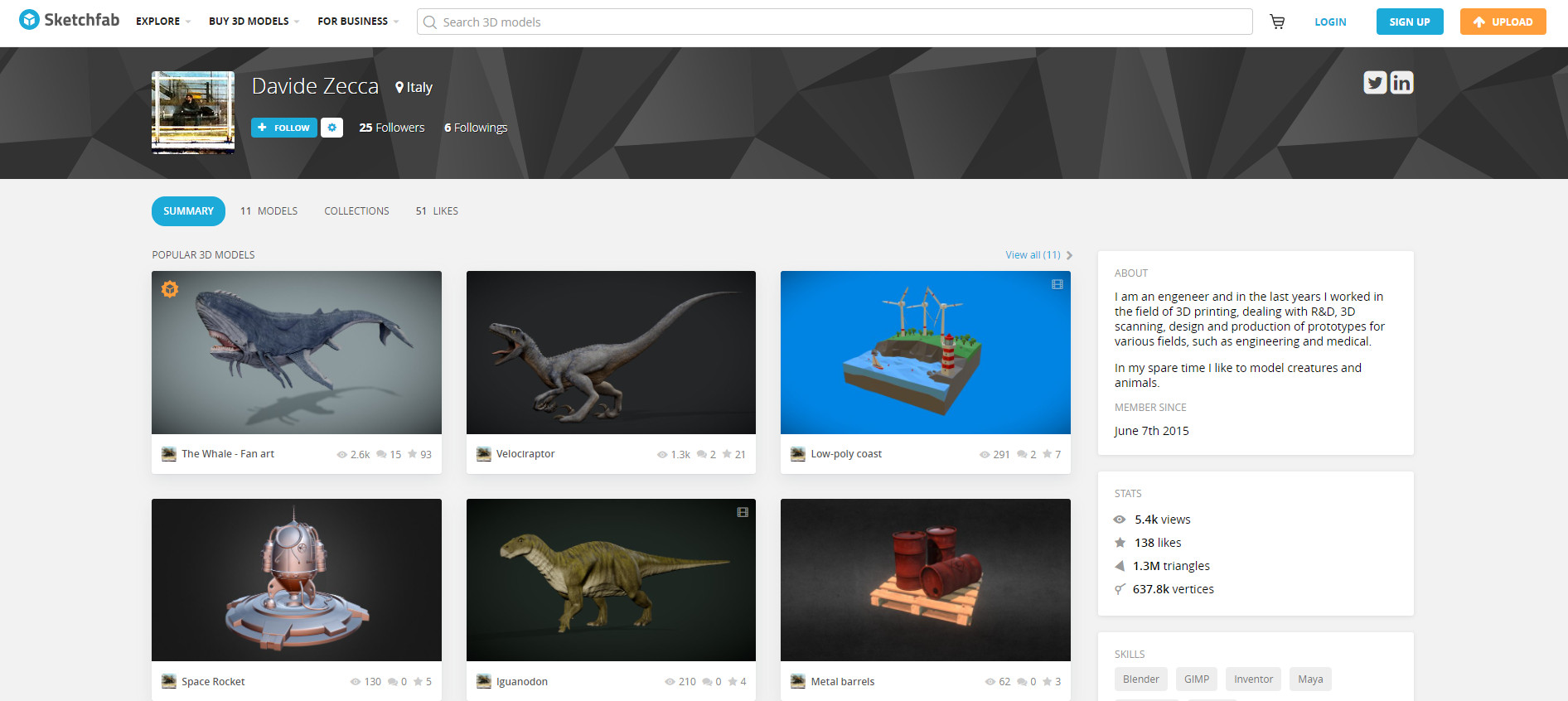 la mia pagina su sketchfab (sketchfab.com\davzecca)